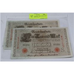 UNC 1910 GERMAN 1,000 MARK NOTE CONSECUTIVE S/N X2