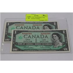 GEM UNC 1967 CENTENNIAL ONE DOLLAR NOTES CONSEC