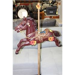 BROWN CAROSEL HORSE ON STAND