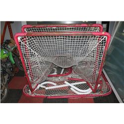 2 LACROSSE AND 1 UNASSEMBLED HOCKEY NET