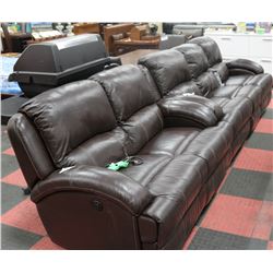 BROWN LEATHER ELECTRIC RECLINING 7FT SOFA WITH