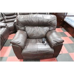 BROWN LEATHER LARGE RECLINING 50" SOFA CHAIR
