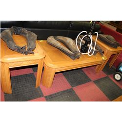 OAK COFFEE TABLE & 2 END TABLES