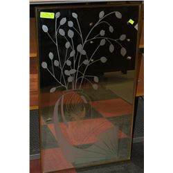 36"x21" GLASS ETCHED WALL MIRROR WITH BRASS FRAME
