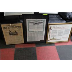 SET OF 3 FRAMED HISTORICAL PIECES