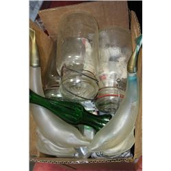 BOX OF ASSORTED VINTAGE HURRICANE LAMP PARTS