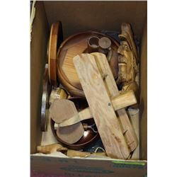 BOX OF ASSORTED WOODEN ART