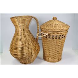 2 HANDLED WICKER BASKETS ( 1 LIDDED )
