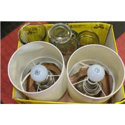 BOX WITH TWO TOUCH LAMPS & ASSORTED GLASSWARE
