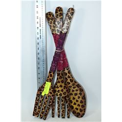 LARGE WOOD KITCHEN FORK SET