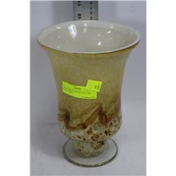 LARGE ART GLASS YELLOW AND WHITE VASE