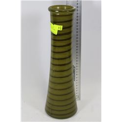 TALL GREEN STRIPED ART GLASS VASE