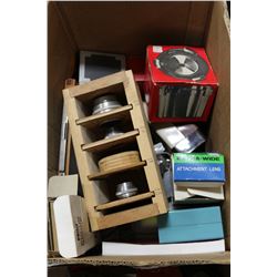 BOX OF VINTAGE CAMERA EQUIPMENT