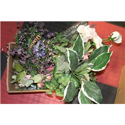BOX W/ NEW SILK-FLOWERS & PLANT