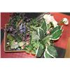 Image 1 : BOX W/ NEW SILK-FLOWERS & PLANT