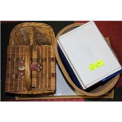 BOX W/ NEW 3-PCE TRAVEL SET AND SET OF 22