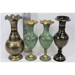 FLAT OF BRASS VASES