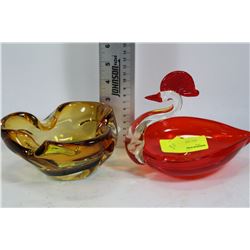 TWO ART GLASS DISHES