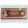 Image 1 : 1oz .999 PURE COPPER ART BAR. US $5 CLEVELAND NOTE