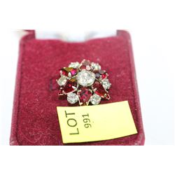 ANTIQUE FAUX RUBY AND DIAMOND GEMSTONE BROACH