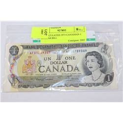 UNCIRCULATED 1973 CANADIAN 1 DOLLAR BILL