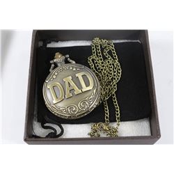 BRONZE "DAD" FACE POCKET WATCH & CHAIN