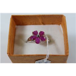 .925 SILVER NATURAL RUBY FLOWER RING SIZE 8.5