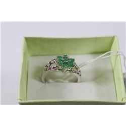 .925 SILVER NATURAL EMERALD & RUBY RING SIZE 5.5