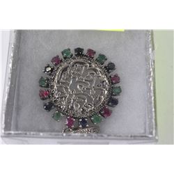 .925 GENUINE RUBY EMERALD & SAPPHIRE PENDANT
