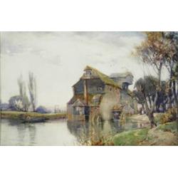 Hubert Coop (1872 - 1953), - Hubert Coop (1872 - 1953), Evening Sunshine, an old mill with figur...