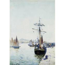 John Ernest Aitken (1881 - 1957), - John Ernest Aitken (1881 - 1957), Waiting For The Cargo, sig...