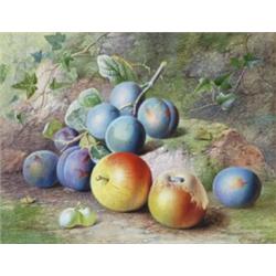 Charles Archer (1855 - 1931), - Charles Archer (1855 - 1931), Apples And Spray Of Plums With Ivy...