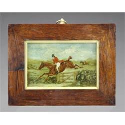 English School (c.1850), - English School (c.1850), Taking A Fence, a fox-hunting scene, board,...