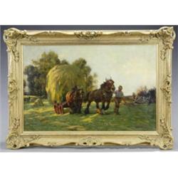 Arthur Spooner (1873 - 1962), - Arthur Spooner (1873 - 1962), The Haycart, with horses and figur...