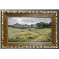 Mary Groves (Exh. 1883 - 1917), - Mary Groves (Exh. 1883 - 1917), Heathland Flowers, distant hil...