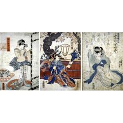 Kochoro Kunisada (1786 - 1865) - Kochoro Kunisada (1786 - 1865) - an oban of a seated bijin, one...
