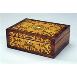 A George IV rosewood box, - A George IV rosewood box, inlaid with maple leafy panels, mother-of-...