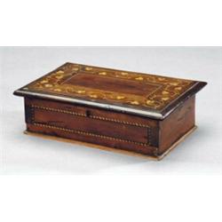 An Irish yew Killarney marquetry box, - An Irish yew Killarney marquetry box, the hinged lid inl...