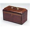 Image 1 : A George III mahogany tea caddy, - A George III mahogany tea caddy, with hinged cavetto lid, out...