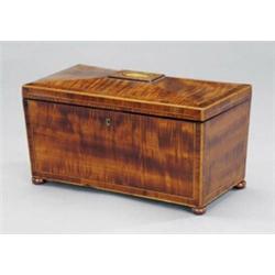 A George III fiddle back mahogany sarcophagus tea caddy, - A George III fiddle back mahogany sar...