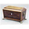 Image 1 : A Regency rosewood sarcophagus tea caddy, - A Regency rosewood sarcophagus tea caddy, of taperin...