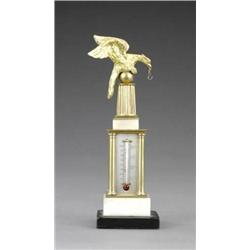An assembled gilt brass and white marble obelisk desk thermometer, - An assembled gilt brass and...