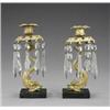 Image 1 : A pair of post-Regency gilt-brass lustre candlesticks, - A pair of post-Regency gilt-brass lustr...