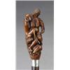 Image 1 : An ebony walking stick, - An ebony walking stick, the handle carved with Diana and two hounds, s...