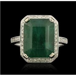 14KT White Gold 9.90ct Emerald and Diamond Ring