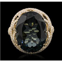 14KT Yellow Gold 20.72ct Blue Topaz and Diamond Ring