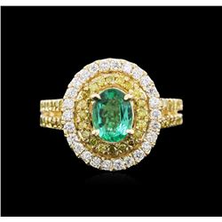 0.88ct Emerald and Diamond Ring - 14KT Yellow Gold