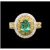 Image 1 : 0.88ct Emerald and Diamond Ring - 14KT Yellow Gold