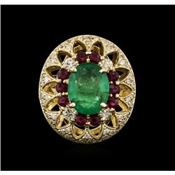 14KT Yellow Gold 3.89ct Emerald, Ruby and Diamond Ring