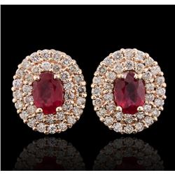 14KT Rose Gold 2.07ctw Ruby and Diamond Earrings